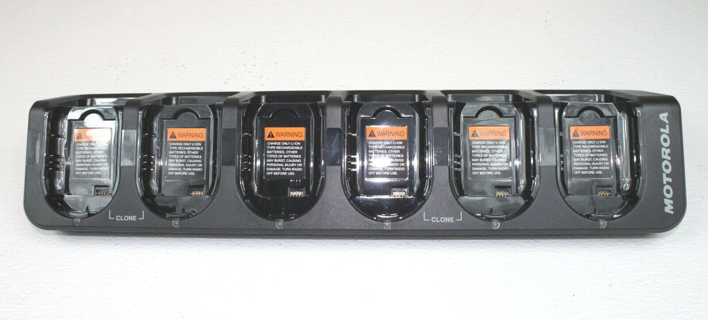Motorola CLP1040 UHF 4 Ch Radios 6-Pack w/ Bank Charger, Earpieces & Holsters