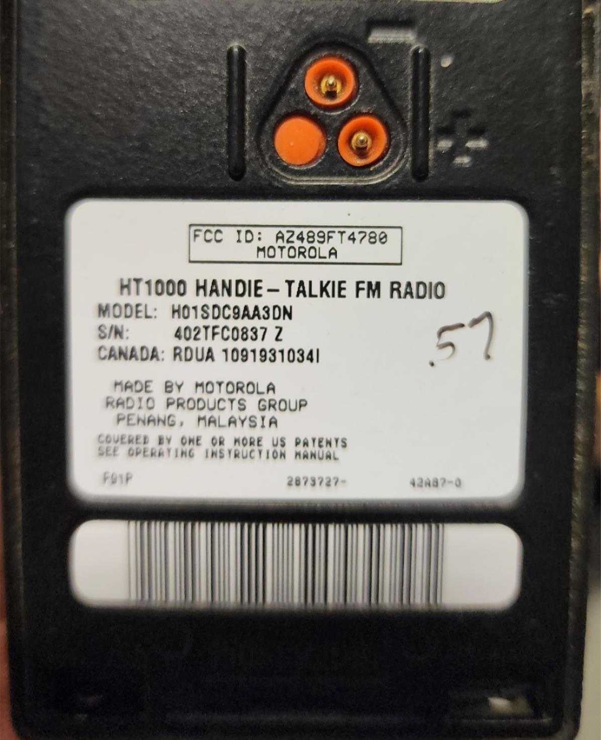 Motorola HT1000 UHF 16 Channel (450-520) Mhz 4 Watt Radio (H01SDC9AA3DN)