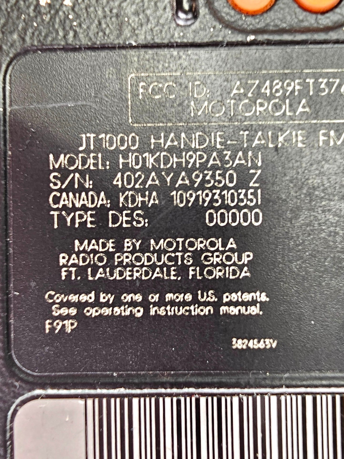 Motorola JT1000 VHF 136-174 MHz Field Programmable HAM (H01KDH9PA3AN)