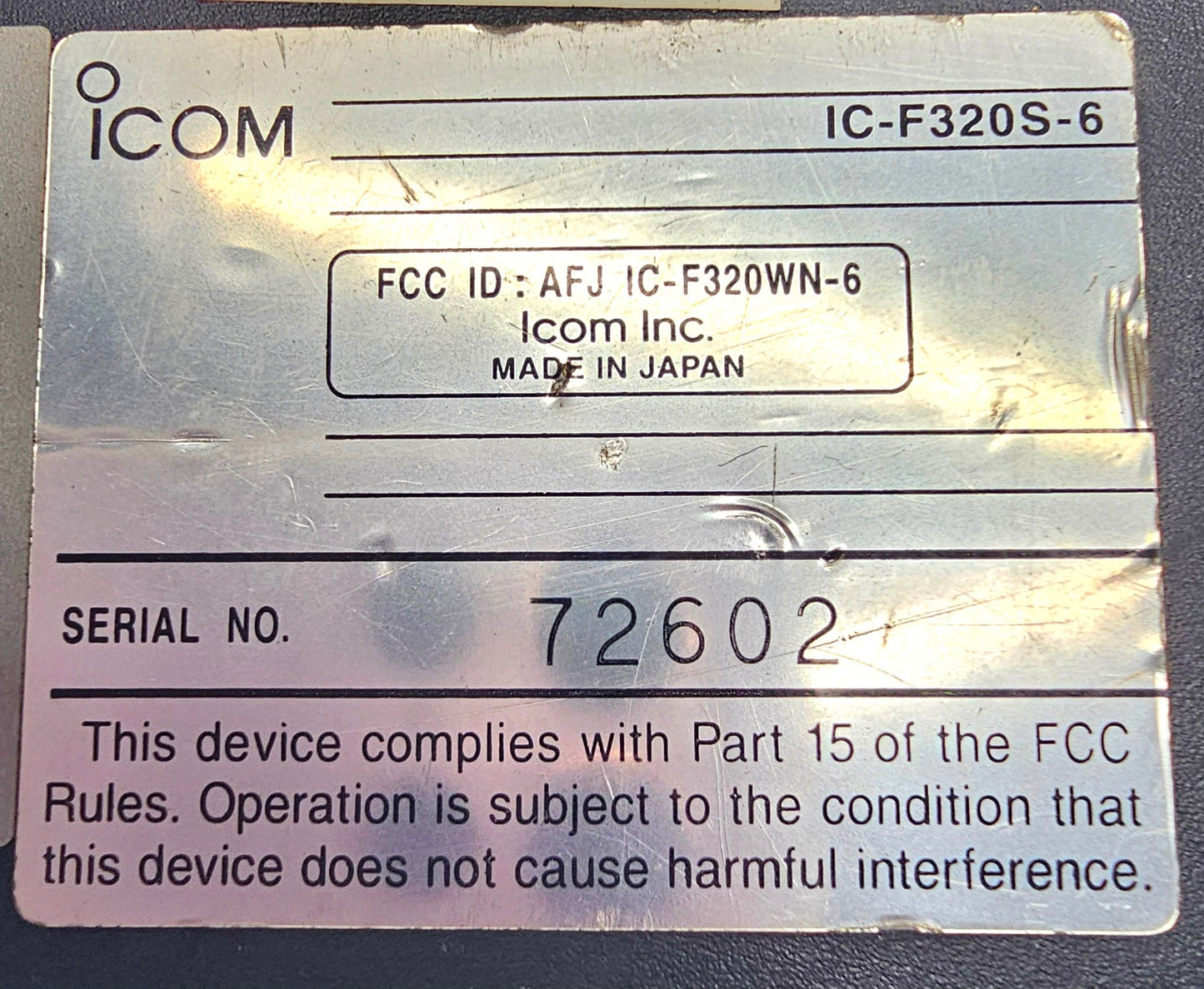 Icom ICF320S-6 IC-F320S-6 VHF 146-174 MHz 45 Watt 4 ch Mobile Radio