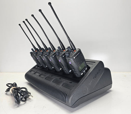 6 Motorola XTS2500 Model 3 700/800 MHz APCO 25 w IMPRESS Gang Charger and 6 Mics
