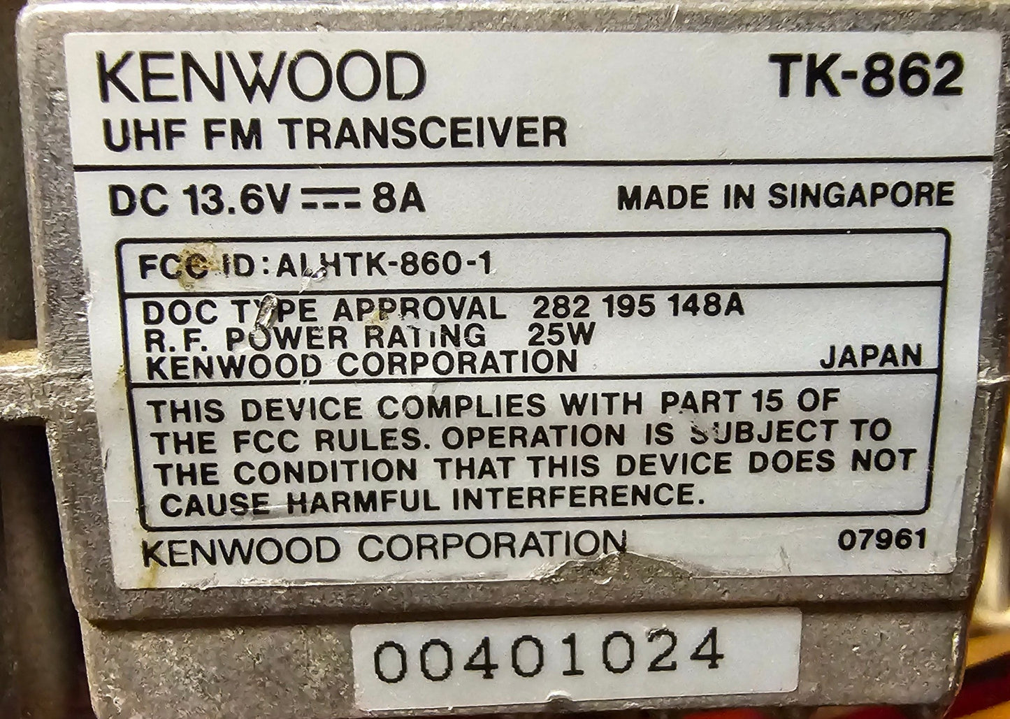 Kenwood TK862 TK-862 UHF 450-490 MHz 2 Channel 25 Watt (Complete Kit)