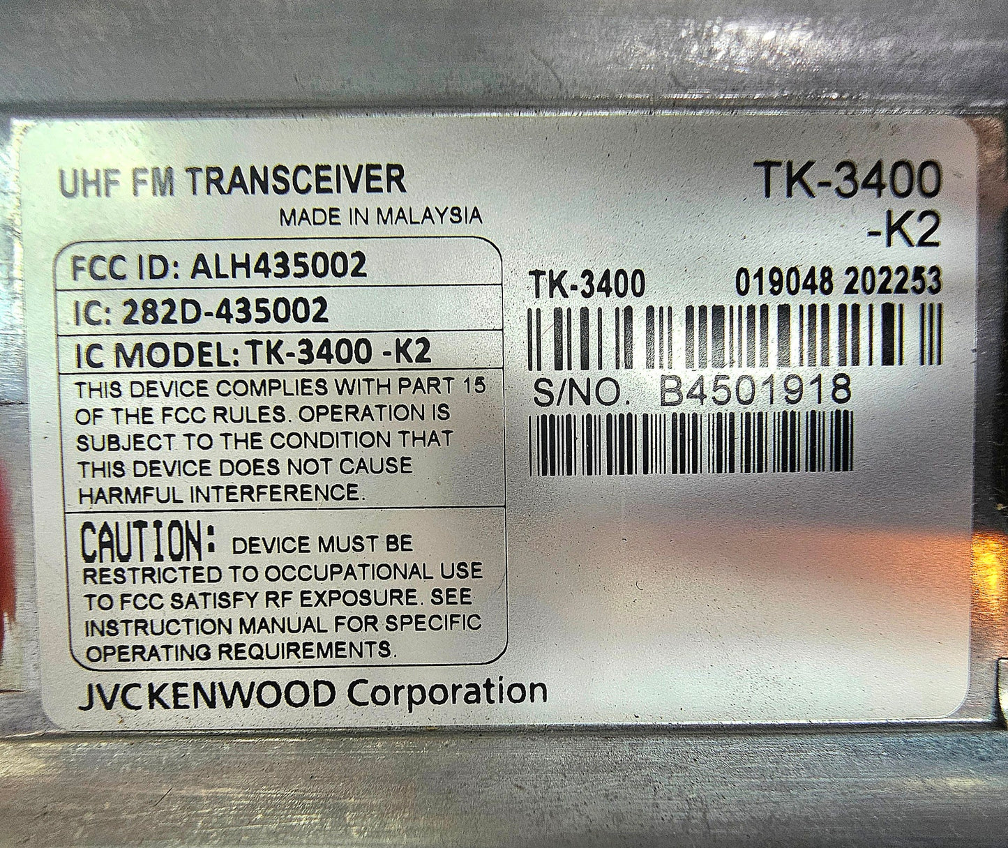Kenwood TK-3400 K2 TK3400 Radio UHF 450-520 MHz 16 Channel 2 Watt (Complete Kit)