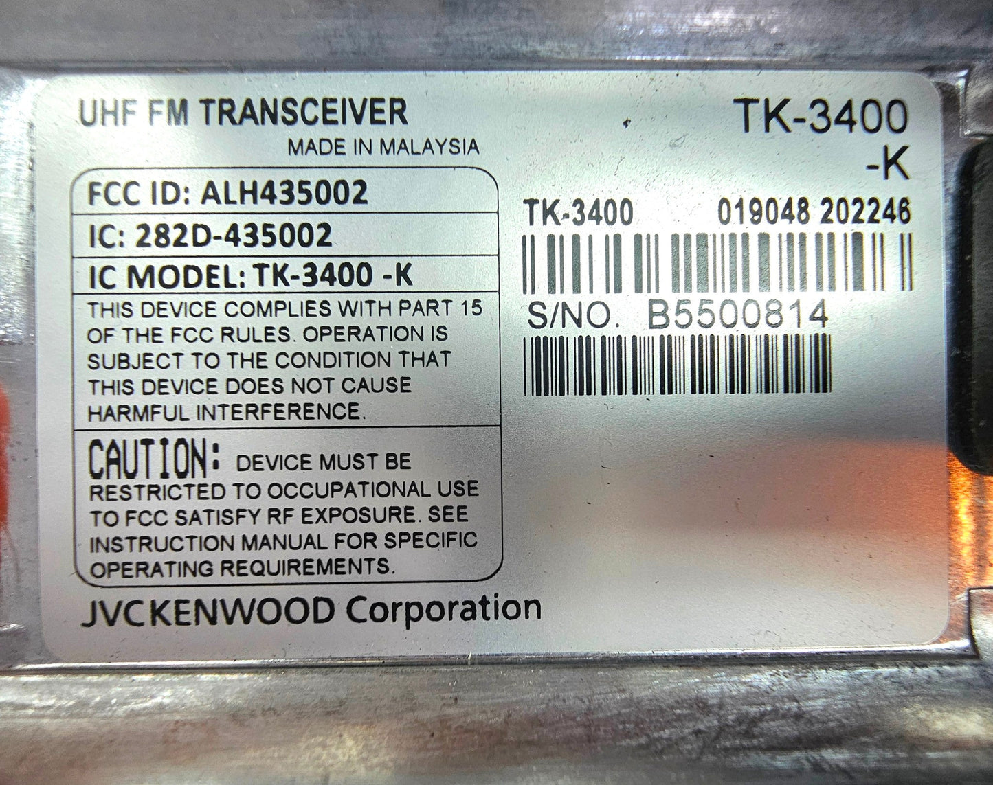 Kenwood TK-3400 TK3400 Radio UHF 450-520 MHz 4 Channel 2 Watt