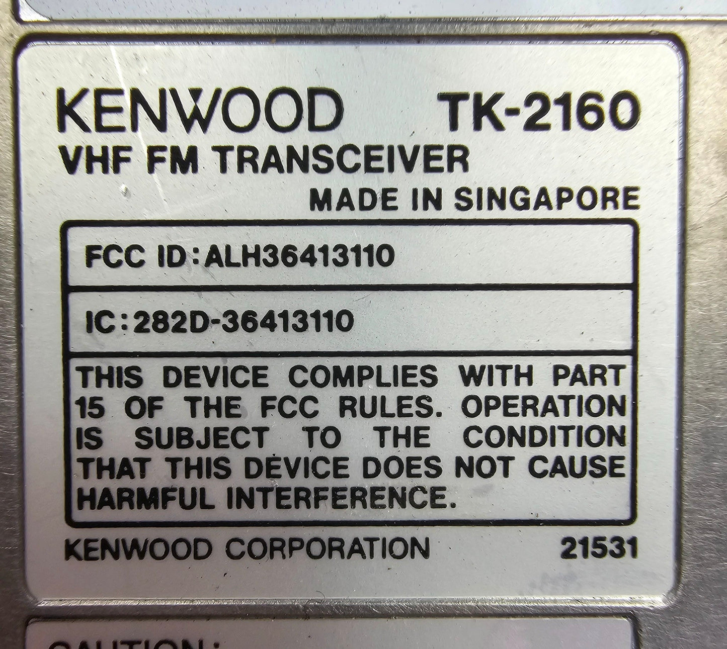 Kenwood TK-2160 TK2160 VHF 136-174 MHz 16 Channel 5 Watt (Complete Kit)