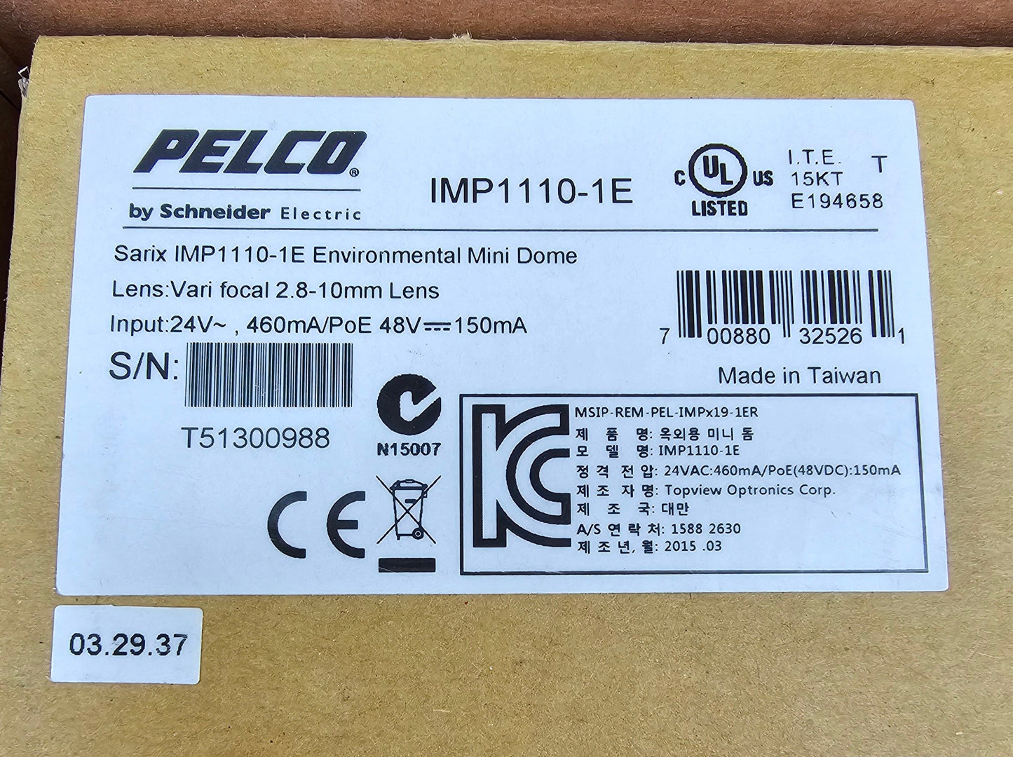 (NEW) PELCO, IMP1110-1EP, Sarix IMP, Dome Indoor Camera in-Ceiling (w/ Mount)