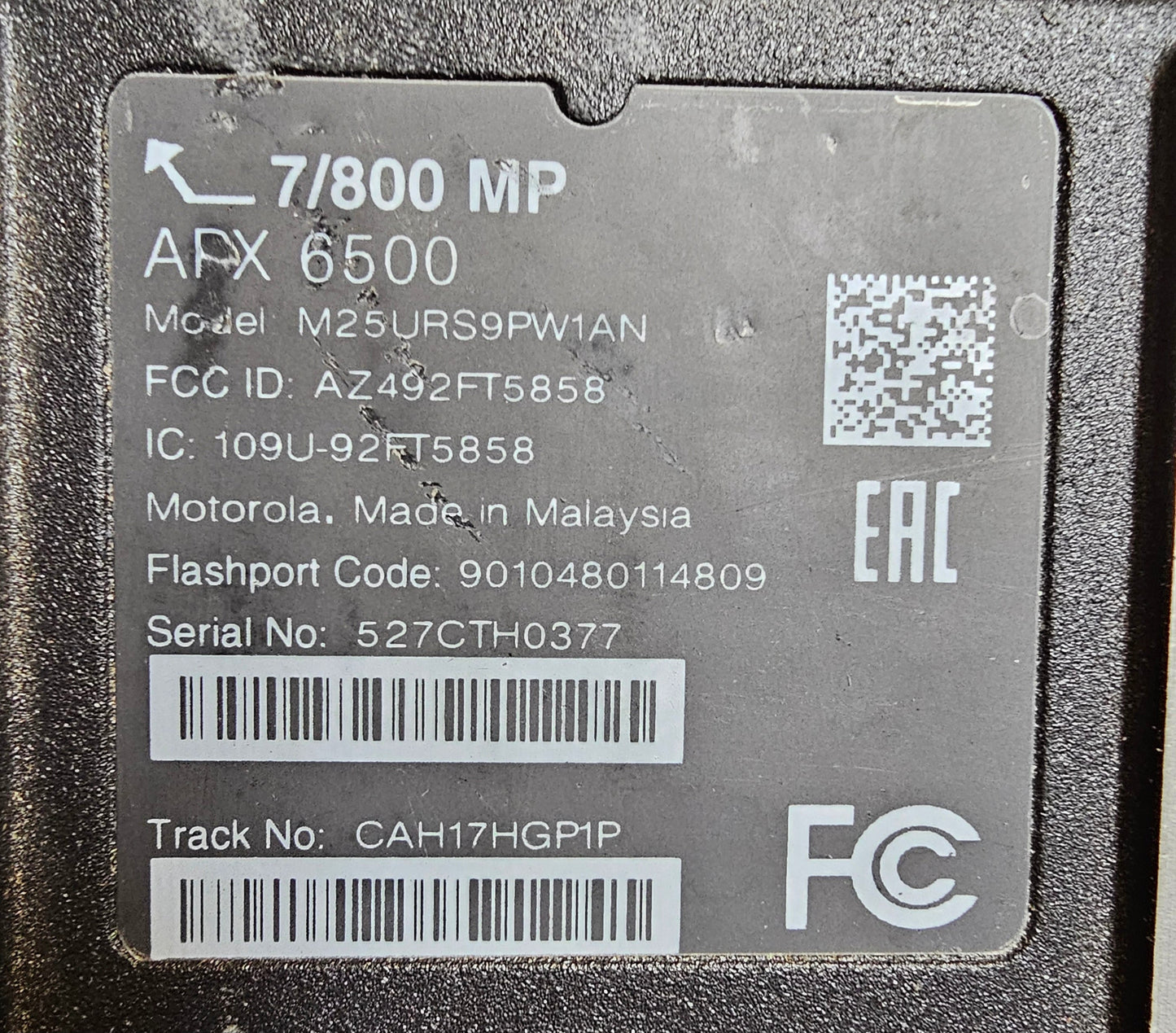Motorola APX6500 M25URS9PW1AN 7/800 MHZ Mobile Radio w/ O5 Control Head