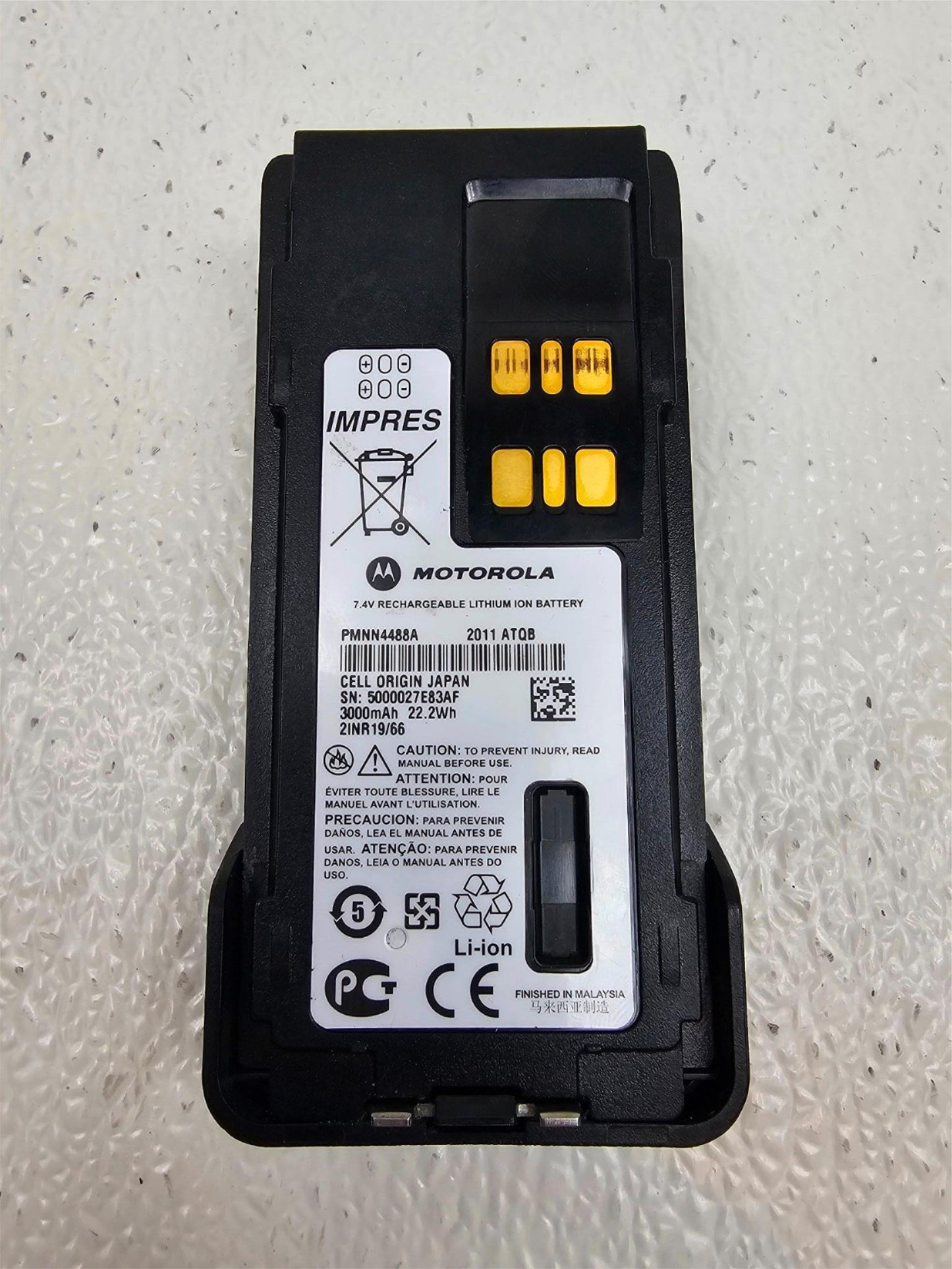 Motorola PMNN4488A High-capacity IMPRES 3000 mAh Li-Ion Battery XPR3000/XPR7000
