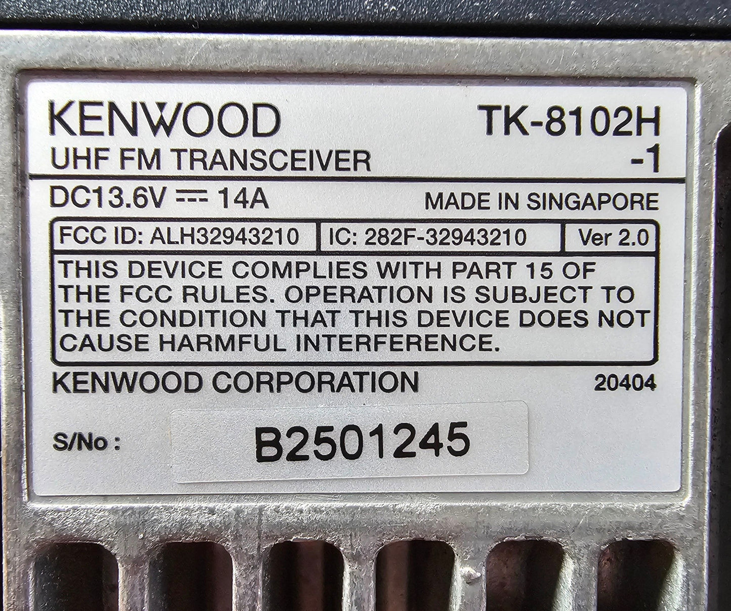 Kenwood TK-8102H TK8102H UHF 450-490 MHz 8 Channel 45 Watt (Complete Kit)