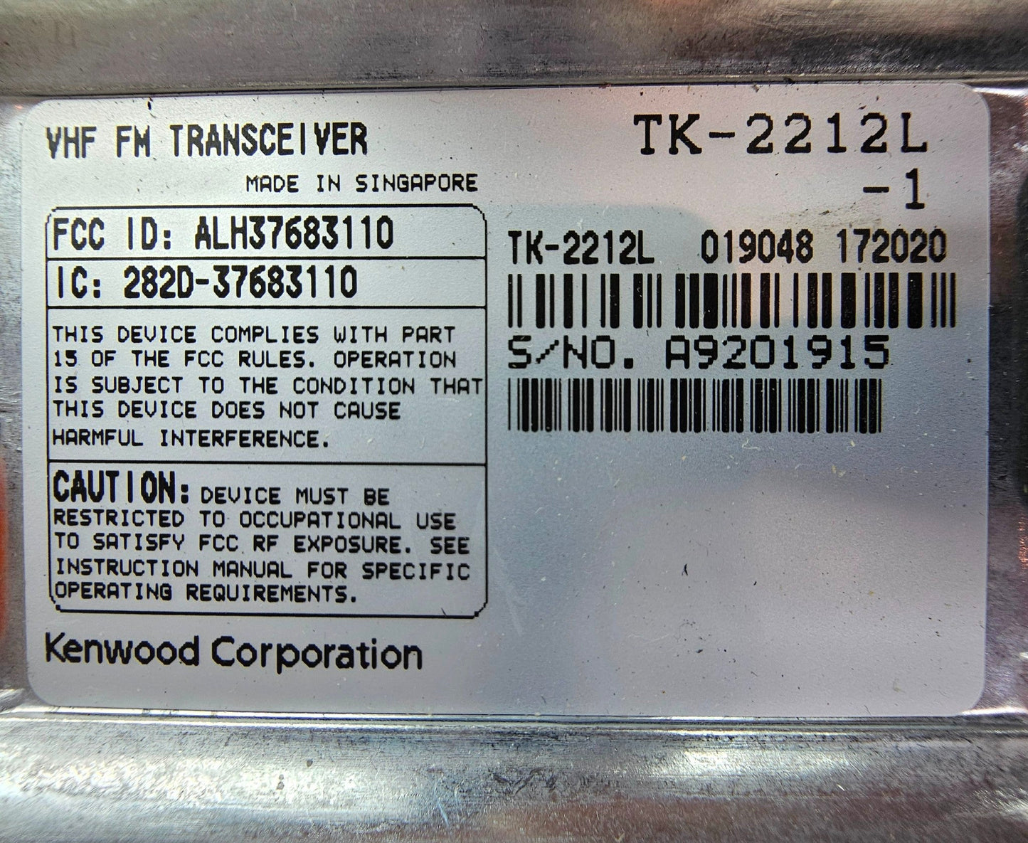 Kenwood TK-2212L TK2212L VHF 136-174 MHz 128 Channel 5 Watt Portable Radio