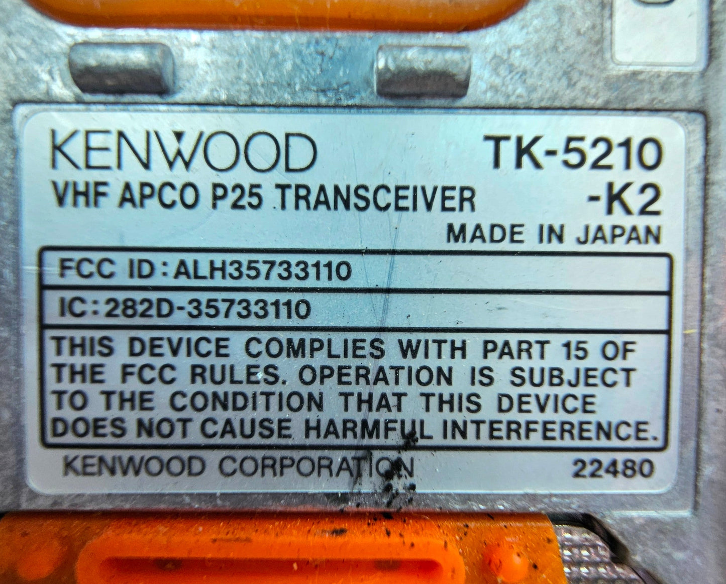 Kenwood TK5210 TK-5210-K2 VHF 136-174 MHz 512 Channel 5 Watt Digital / P25 Conv