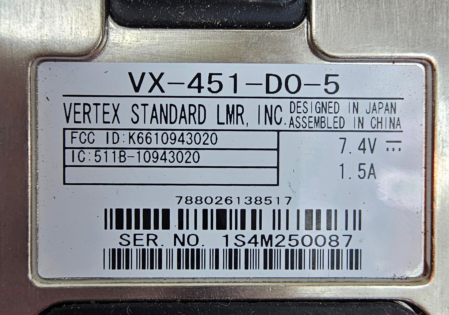 Vertex VX451 VX-451-D0-5 VHF 134-174 MHz 32 Channel 5 Watt (Complete Kit)