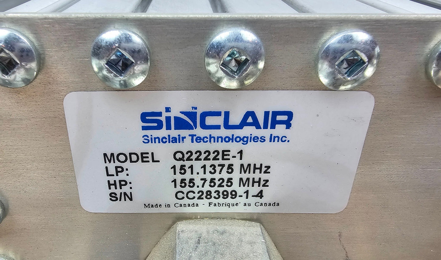 Sinclair VHF RES-LOK Duplexer Q2222E-1 120 watts 139-165 MHz 4 Cavity