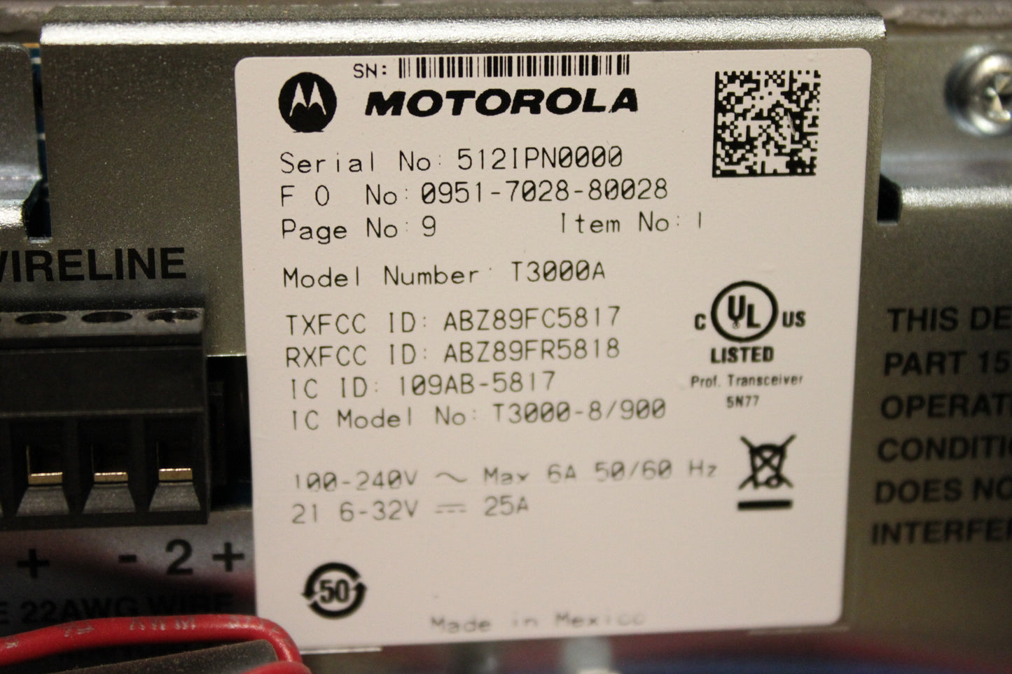 Motorola 5 Channel MTR3000 Trunking System 800/900 Mhz 100 Watts