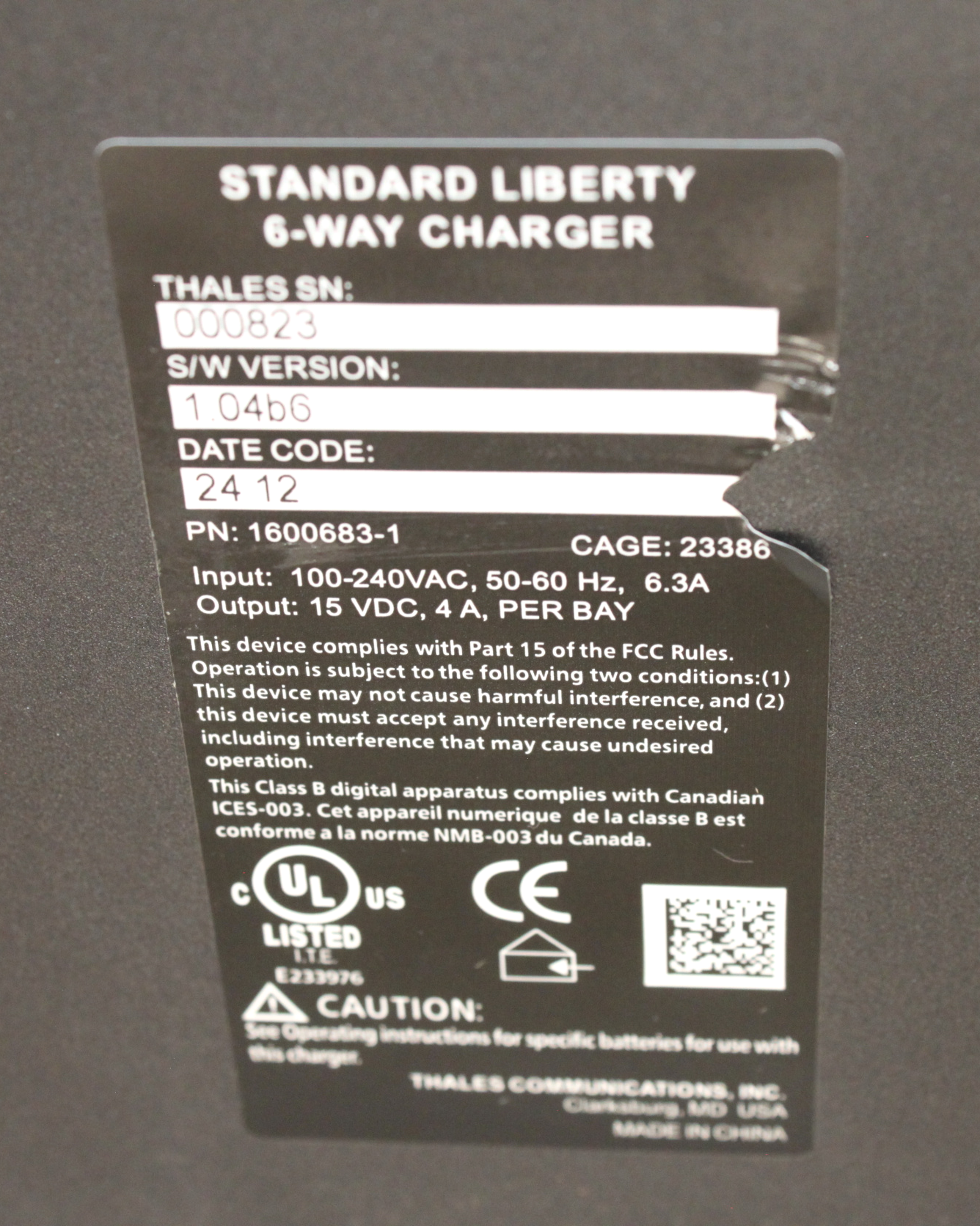 THALES Standard Liberty 6-Way Bank Charger 1600683-1 USED