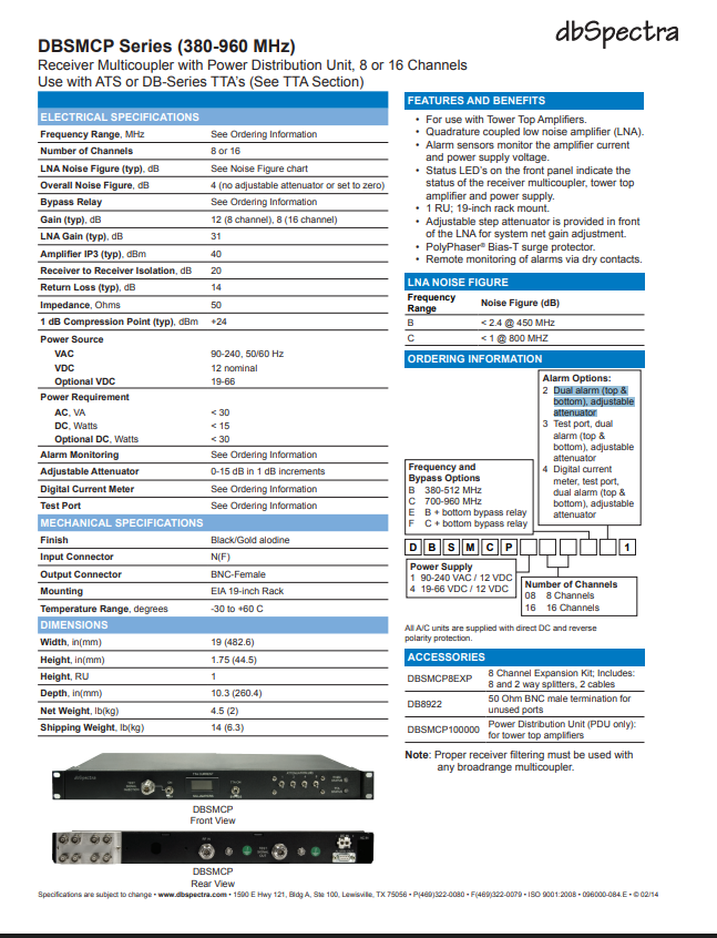 DbSpectra RX Multicoupler 380-512 MHz 16 Channel AC Power (DBSMCP116B21)