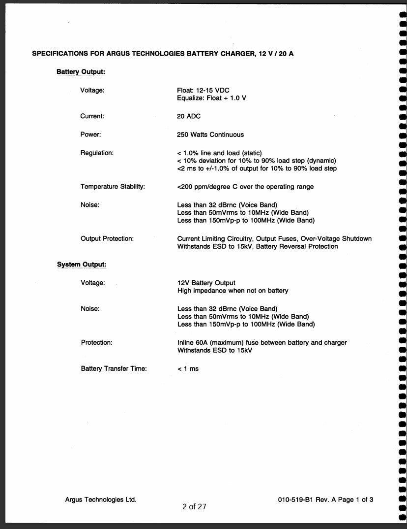 ARGUS POWER BATTERY CHARGER (010-519-20)