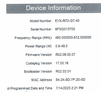 Vertex EVX-R70-G7-40 UHF 450-512MHz 40W 16ch DIGITAL Repeater