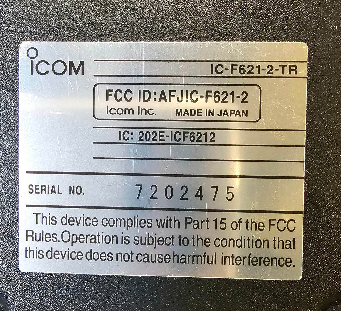 Icom IC-F621-2 TR UHF 440-490 MHz 256 CH 45 Watt TRUNKING Mobile Radio