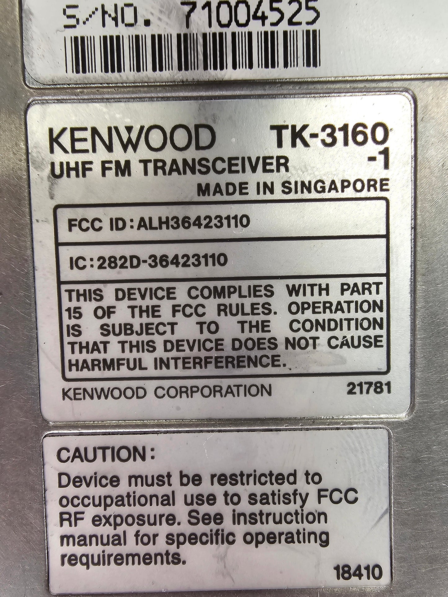 Kenwood TK-3160 TK3160 Radio UHF 16ch  450-490 Mhz