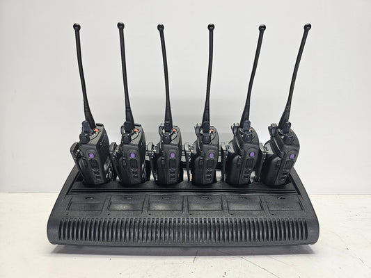 6 Motorola XTS2500 Model 3 700/800 MHz APCO 25 w IMPRESS Gang Charger and 6 Mics