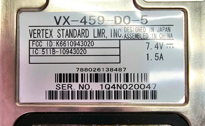 Vertex VX459 VX-459-D0-5 VHF 134-174 MHz 512 Channel 5 Watt (Complete Kit)