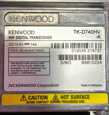 Kenwood TK-D740HVK TK-D740HV-K VHF 136-174 MHz 50 Watt 32 Channel (Complete Kit)