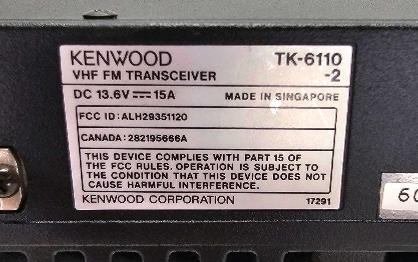 Kenwood TK-6110-2 TK6110-2 Lowband Radio 35-50 MHz 32 Channel 70 Watt