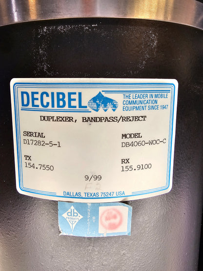 Decibel dbSpectra DB4060-WOC-C Duplexer VHF 136-174 MHz Bandpass Reject 4 Cavity
