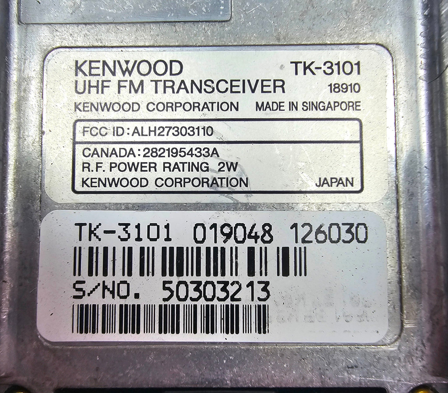 Kenwood TK-3101 TK3101 UHF 460-470 MHz 2 Watt 15 channel Portable Radio