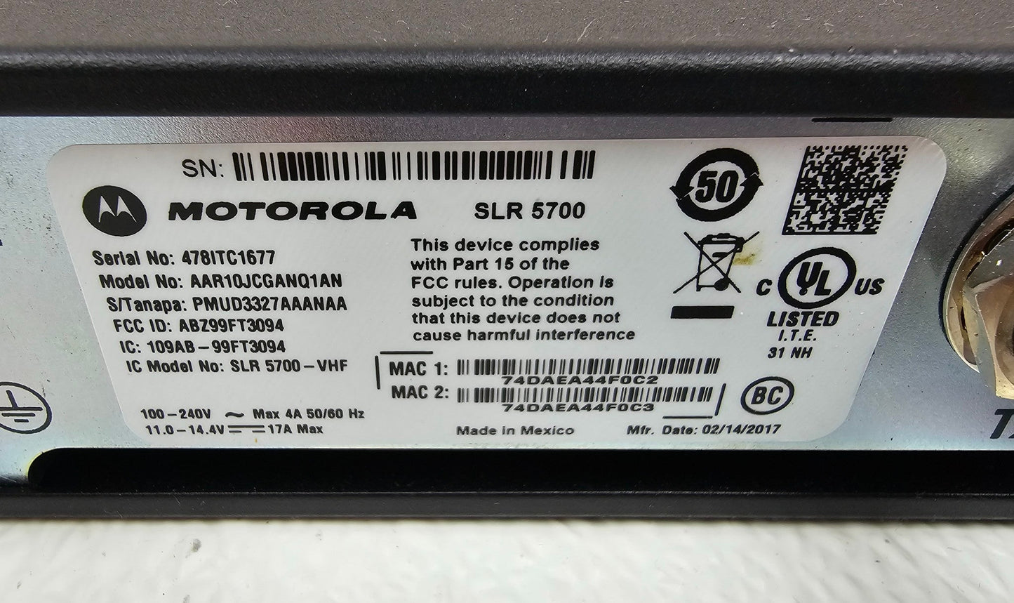 Motorola SLR5700 VHF 136-174 MHz 50 Watt Digital Repeater