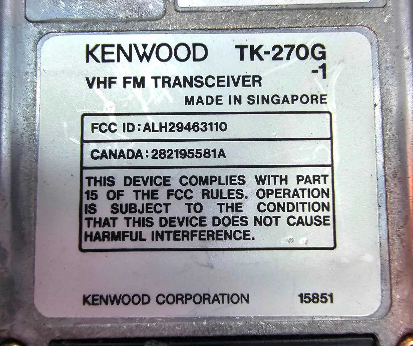 Kenwood TK270G-1 TK-270G-1 VHF 150-174 MHz 128 Channels 5 Watt (Complete Kit)