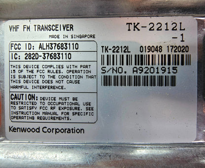 Kenwood TK-2212L TK2212L VHF 136-174 MHz 128 Channel 5 Watt Portable Radio