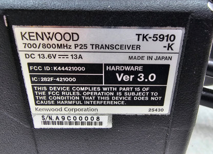 Kenwood TK5910 TK-5910 700/800 MHz 35 Watt 1024 Channel (Advanced / Dash Mount)