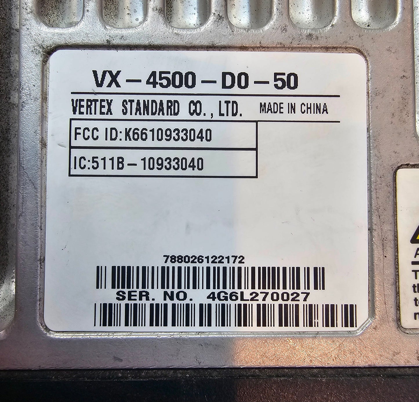 Vertex VX-4500-D0-50 VX4500 VHF 134-174 MHz 8 Channels 50 Watt (Complete Kit)