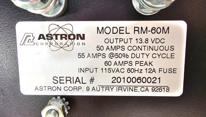 Astron RM-60M 60 Amp Power Supply for Motorola, Kenwood radios