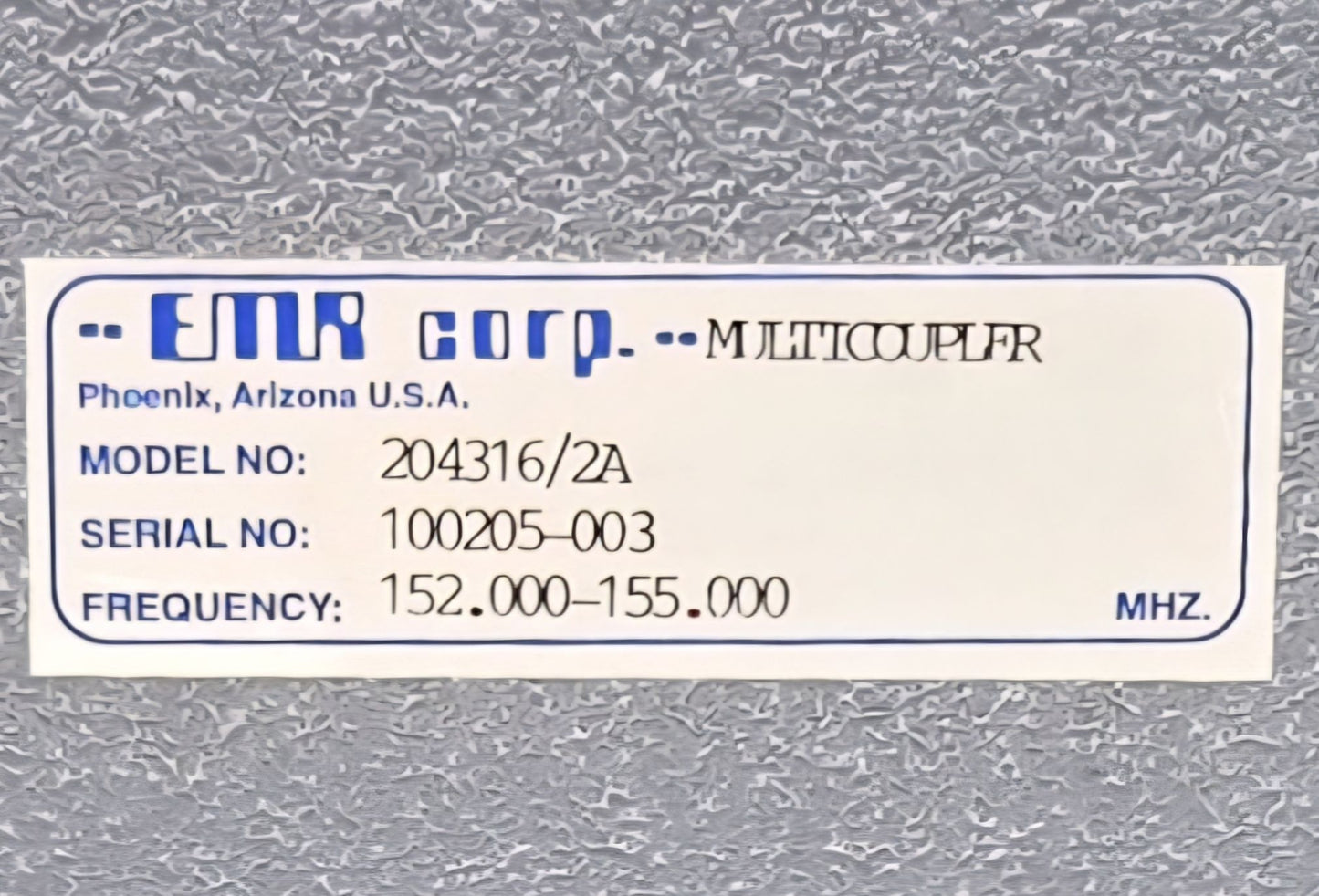 EMR CORP RX MULTICOUPLER 138-225 MHz (204316/2A_24104-0/P5)