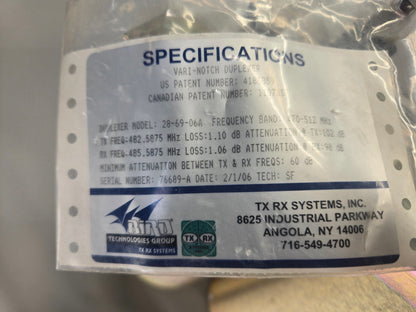 Bird TXRX VARI-NOTCH 4-INCH CAVITY DUPLEXER 470-512 MHz (28-69-06A)