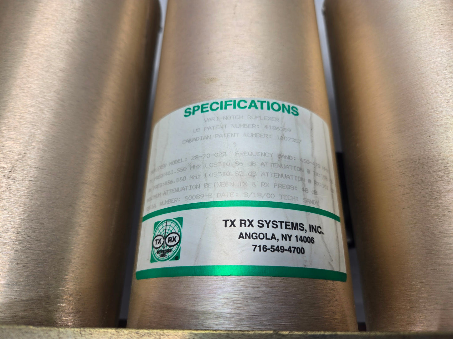 BIRD TXRX SYSTEMS INC 4-INCH CAVITY DUPLEXER 450-470 MHz (28-70-02B)