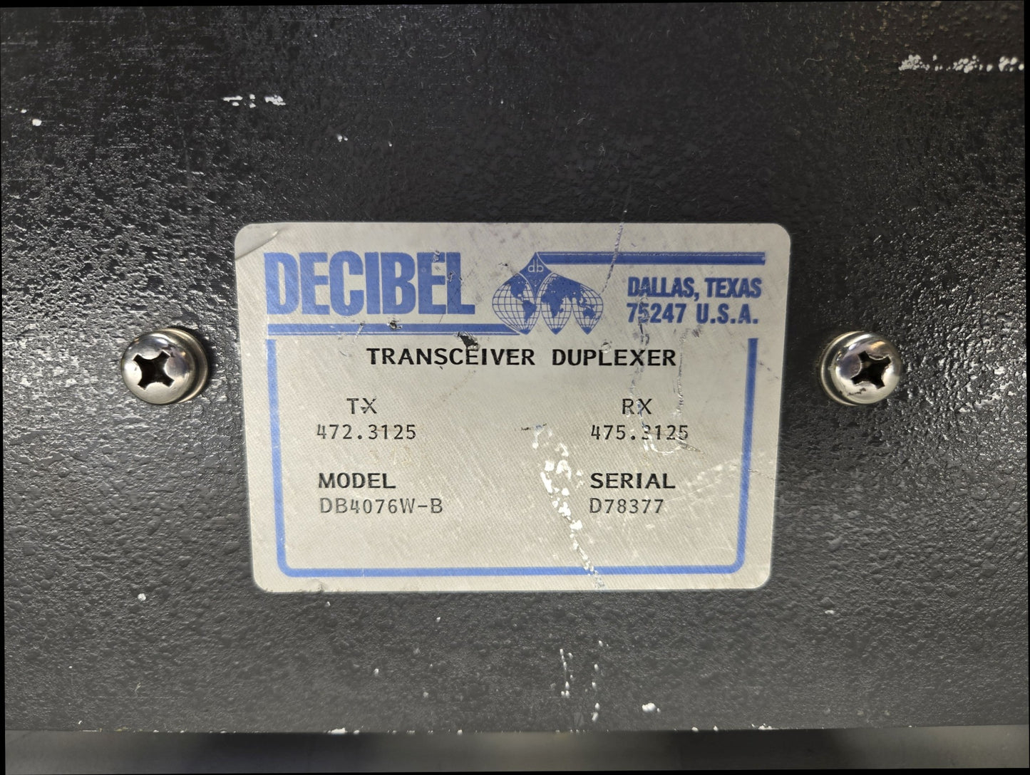 DECIBEL 4-CAVITY DUPLEXER 470-492 MHz (DB4076W-B)