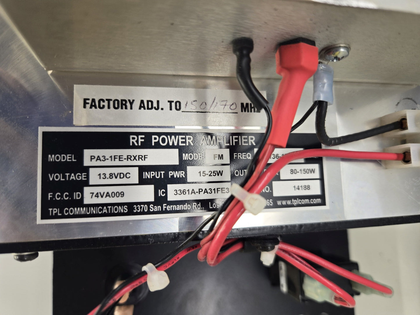 TPL COMMUNICATIONS RXR SERIES IN-LINE P.A., 136-174 MHz (PA3-1FE-RXRF)
