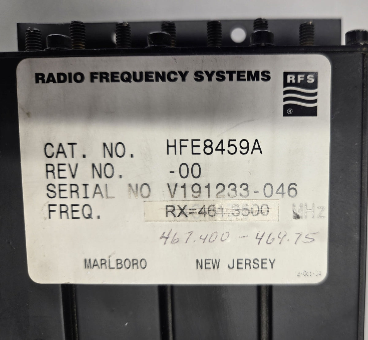 Radio Frequency Systems HFE8459A (440-474 MHz) Preselector
