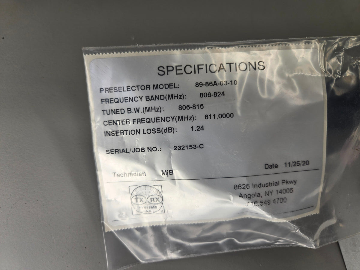 Bird TXRX 89-86A-03-10 (806-824 MHz) Combline Preselector