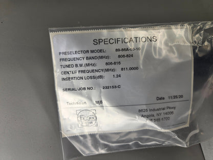 Bird TXRX 89-86A-03-10 (806-824 MHz) Combline Preselector