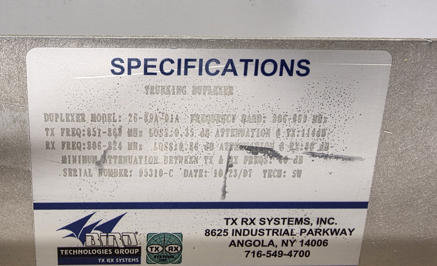 BTG TXRX SYSTEMS DUPLEXER 806-869Mhz (26-89A-01A)