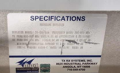 BTG TXRX SYSTEMS DUPLEXER 806-869Mhz (26-89A-01A)