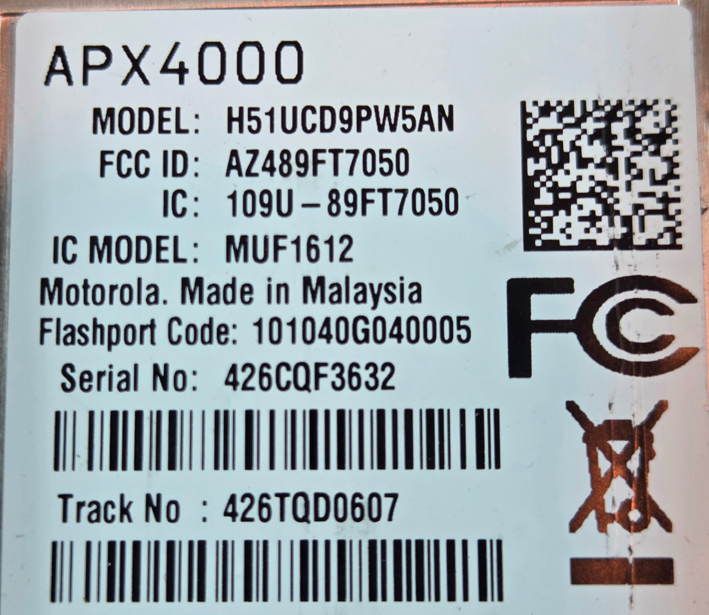 Motorola Portable APX 4000 7/800 MHz 763-870 MHz 512ch 2.5W Single