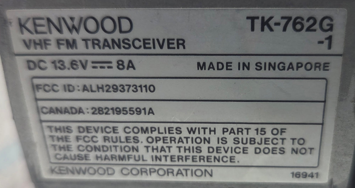 Kenwood Mobile TK-762GK VHF 148-174 Mhz 8ch 25W