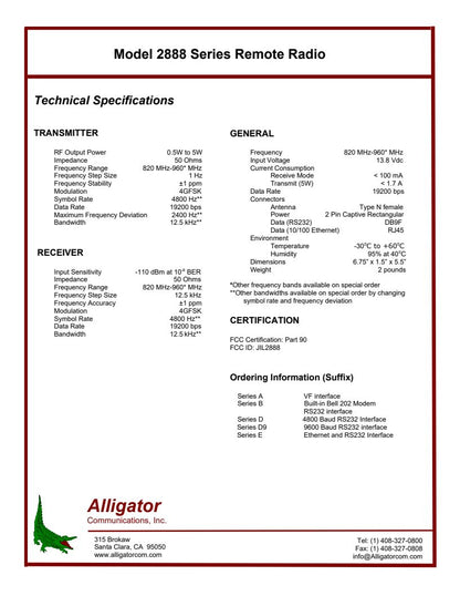 ALLIGATOR DATA TRANSPORT RADIO 2888A w/ Bell 202 Modem
