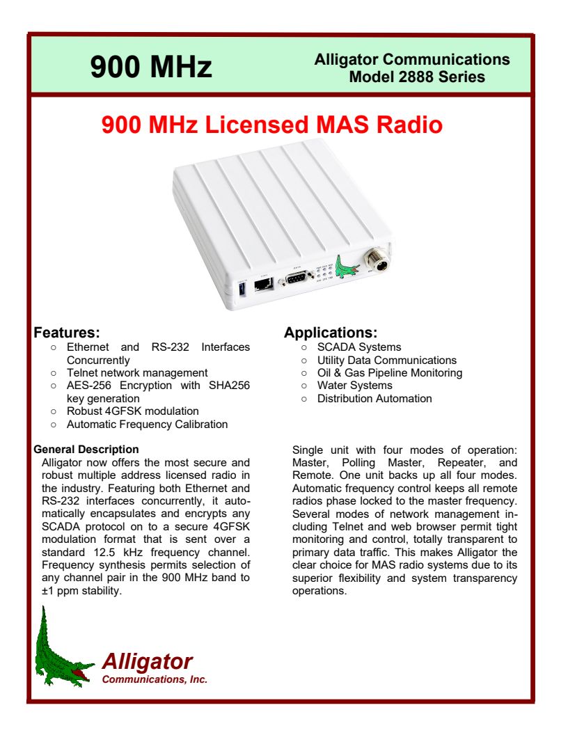 ALLIGATOR DATA TRANSPORT RADIO 2888A w/ Bell 202 Modem